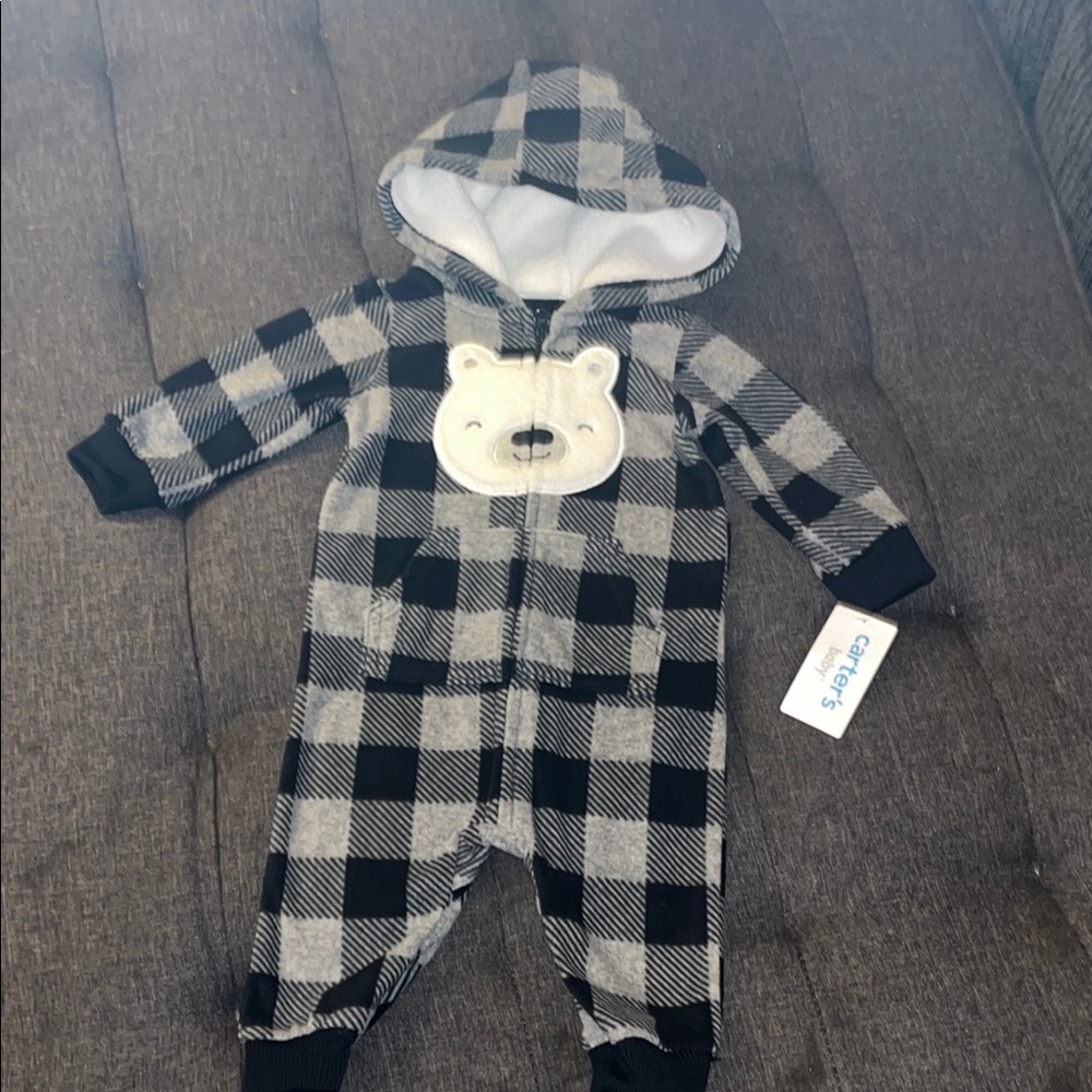 Carter’s Cozy Kids Plaid One Piece - Navy and Grey 6M